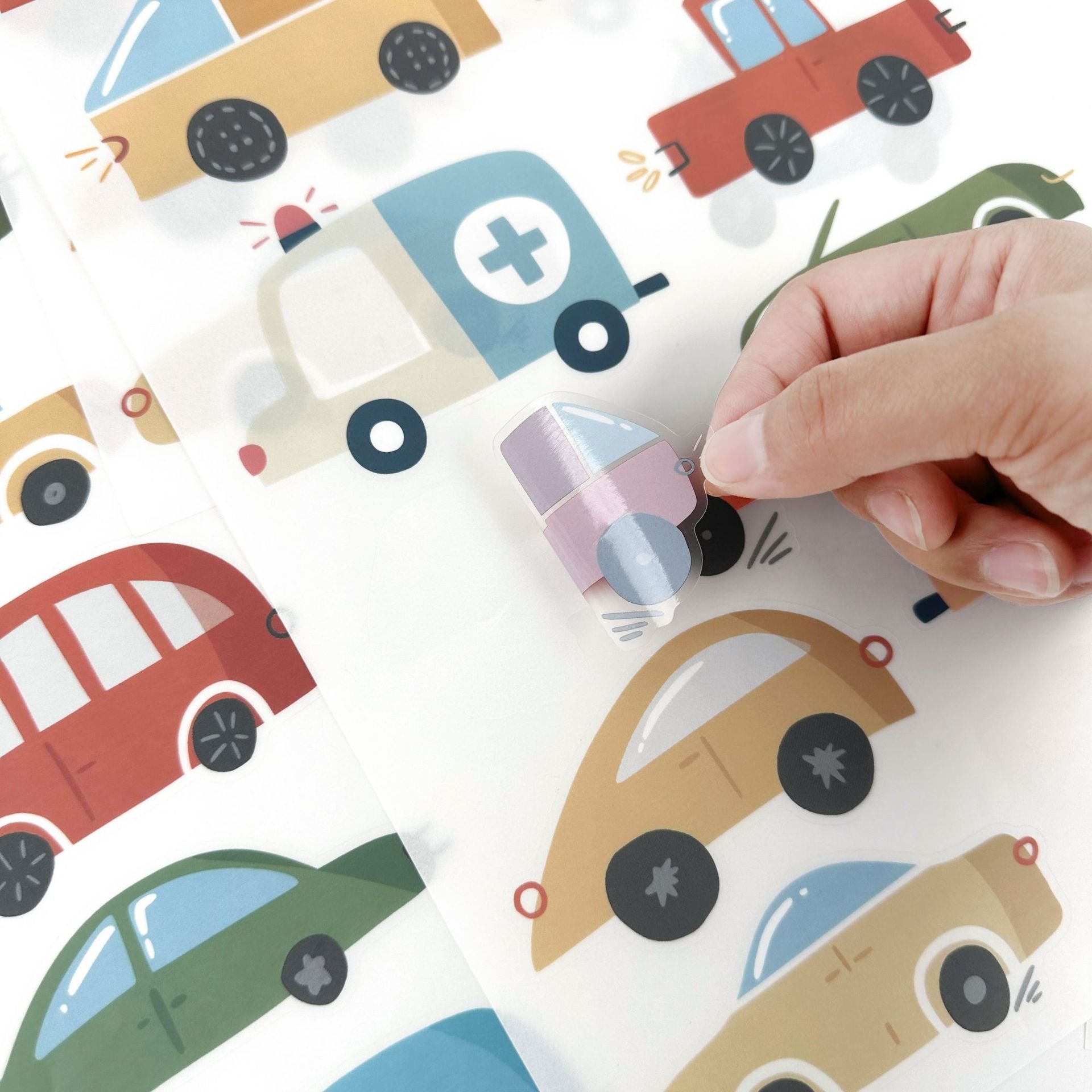 6 Sheets 57pcs Construction Vehicles Wall Stickers Watercolor Style Decals Peel Cartoon cute Wall Sticker Decors for Kids Room