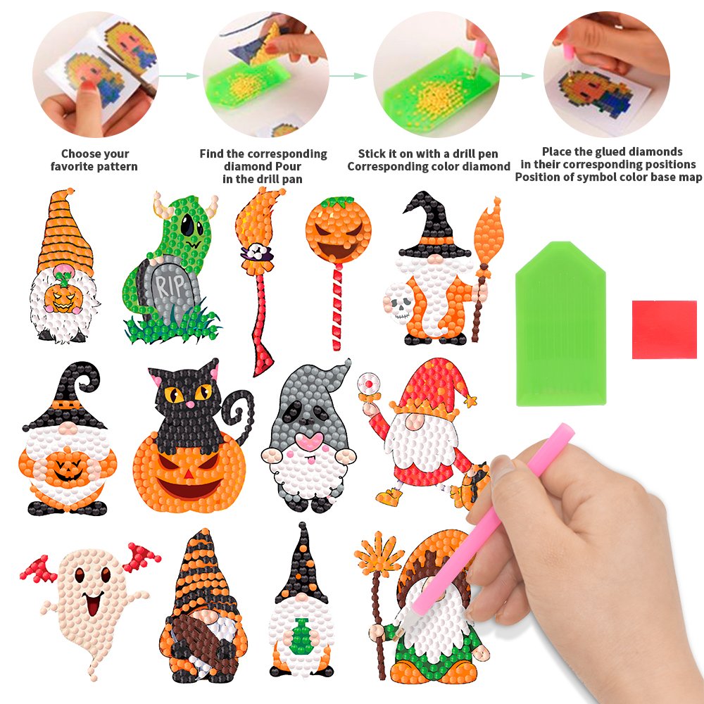 Halloween Children's Diamond Art Kit Gemstone Crafts Creative DIY Children's Diamond Pumpkin Lantern Stickers Gift Decoration
