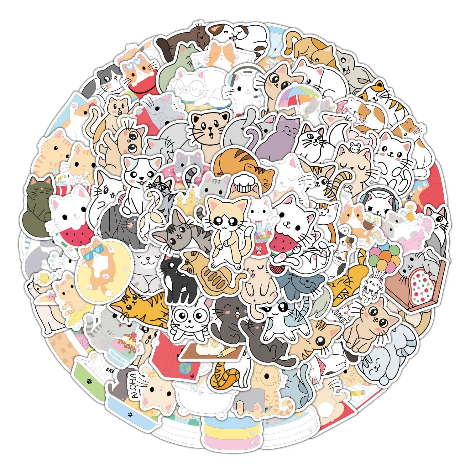 Fangda 100pcs Waterproof Cartoon Style Paper Stickers Cute Kitten and Puppy Graffiti for Mobile Phone Cup Computer Promotion