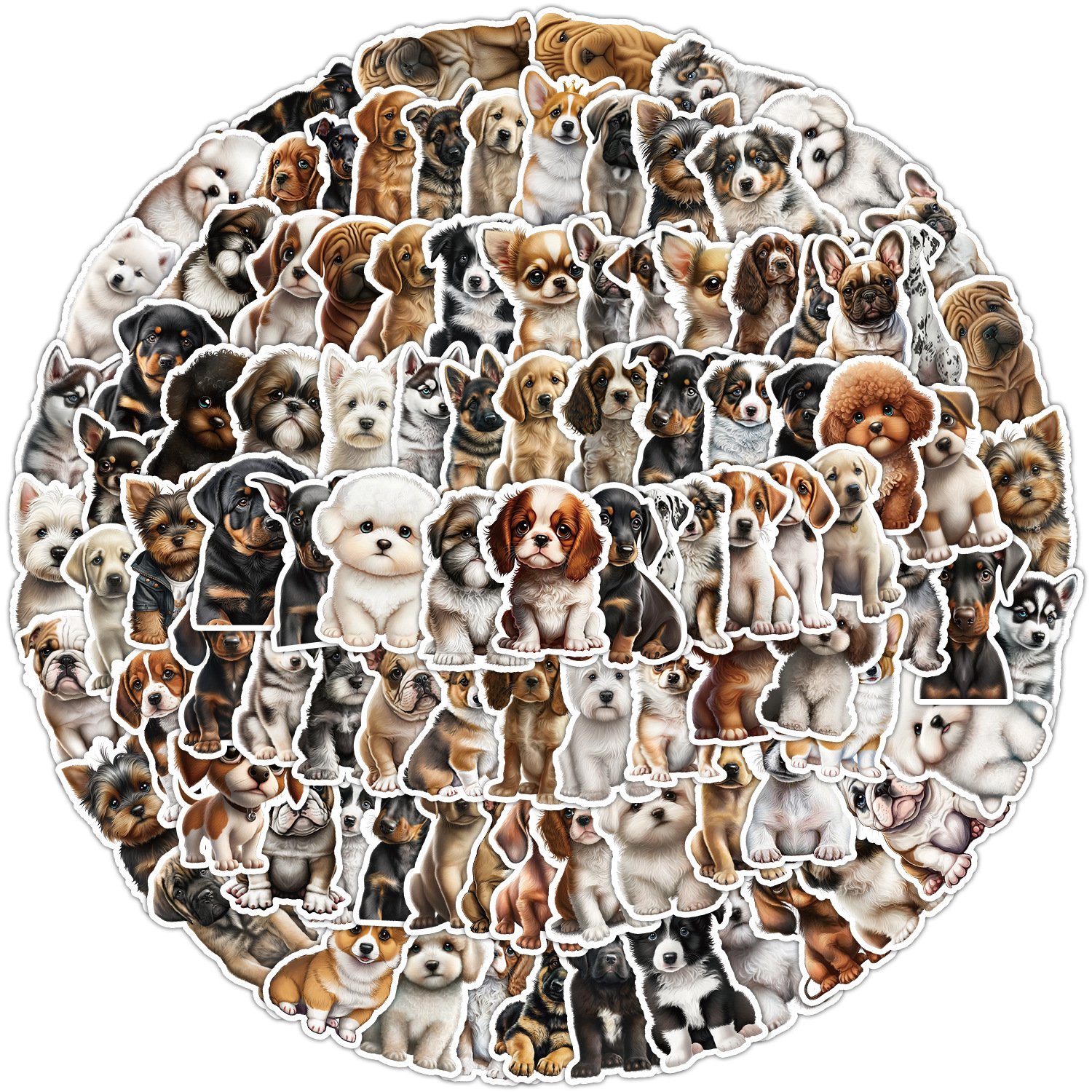 Fangda 100pcs Waterproof Cartoon Style Paper Stickers Cute Kitten and Puppy Graffiti for Mobile Phone Cup Computer Promotion
