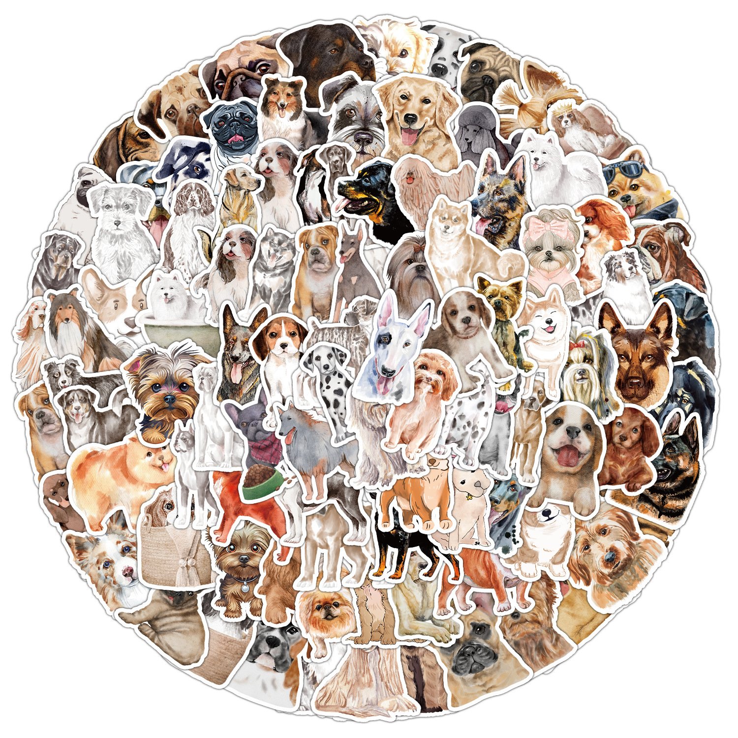 Fangda 100pcs Waterproof Cartoon Style Paper Stickers Cute Kitten and Puppy Graffiti for Mobile Phone Cup Computer Promotion