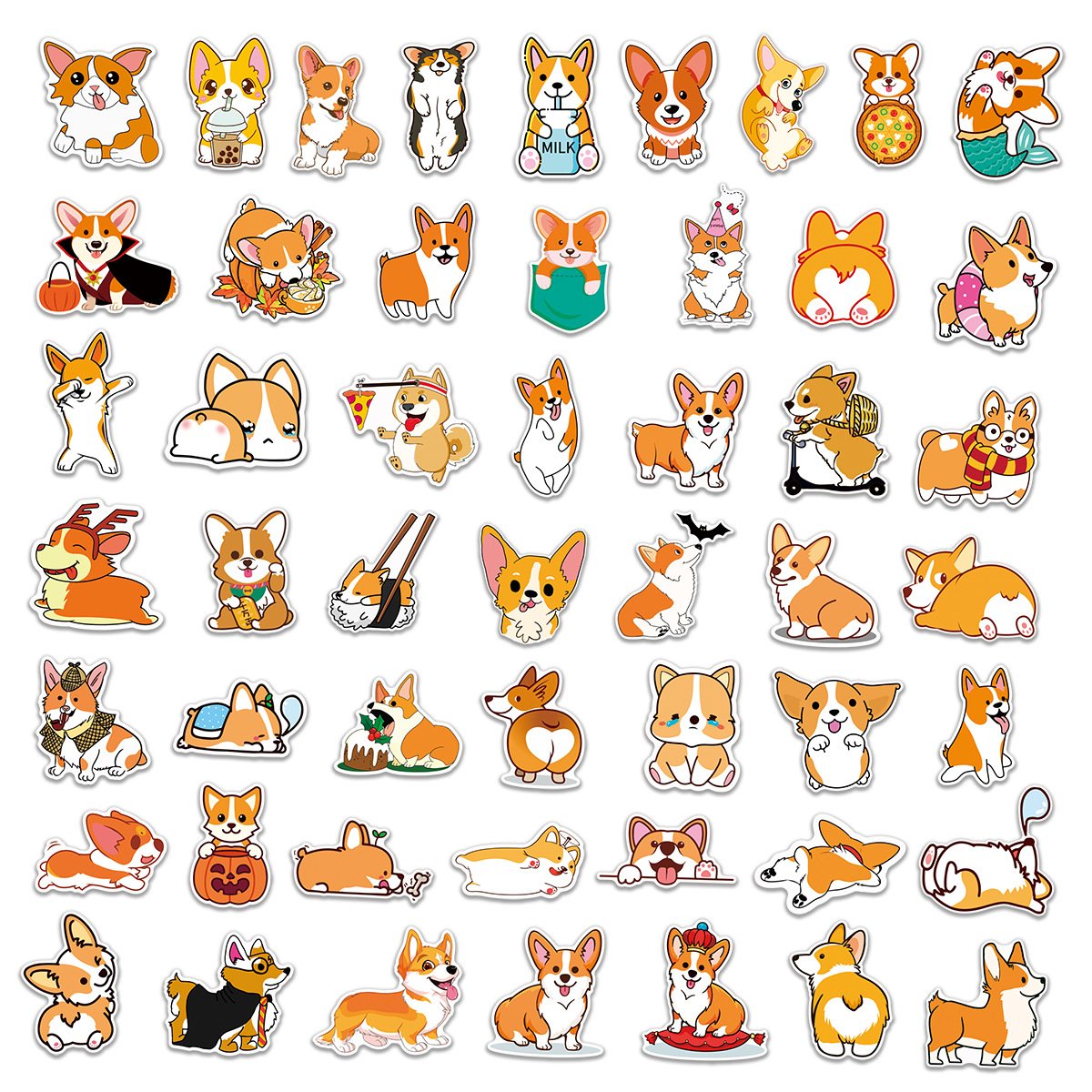 Die cut 50pcs cute cartoon pet dog Corgi graffiti stickers water cup pull rod box stationery waterproof stickers