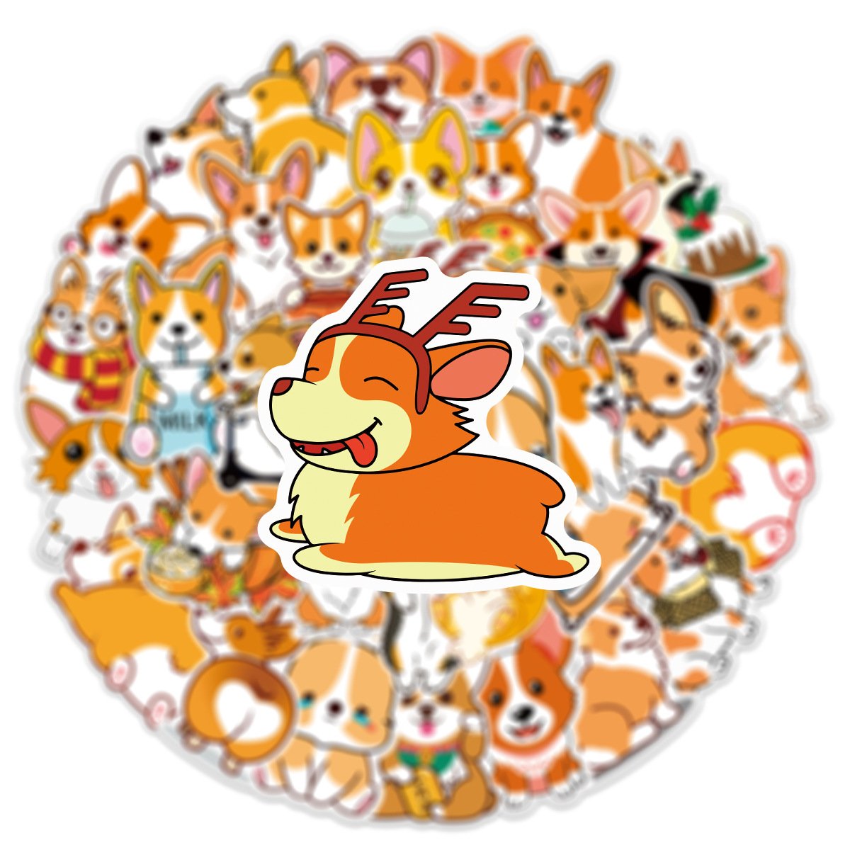 Die cut 50pcs cute cartoon pet dog Corgi graffiti stickers water cup pull rod box stationery waterproof stickers