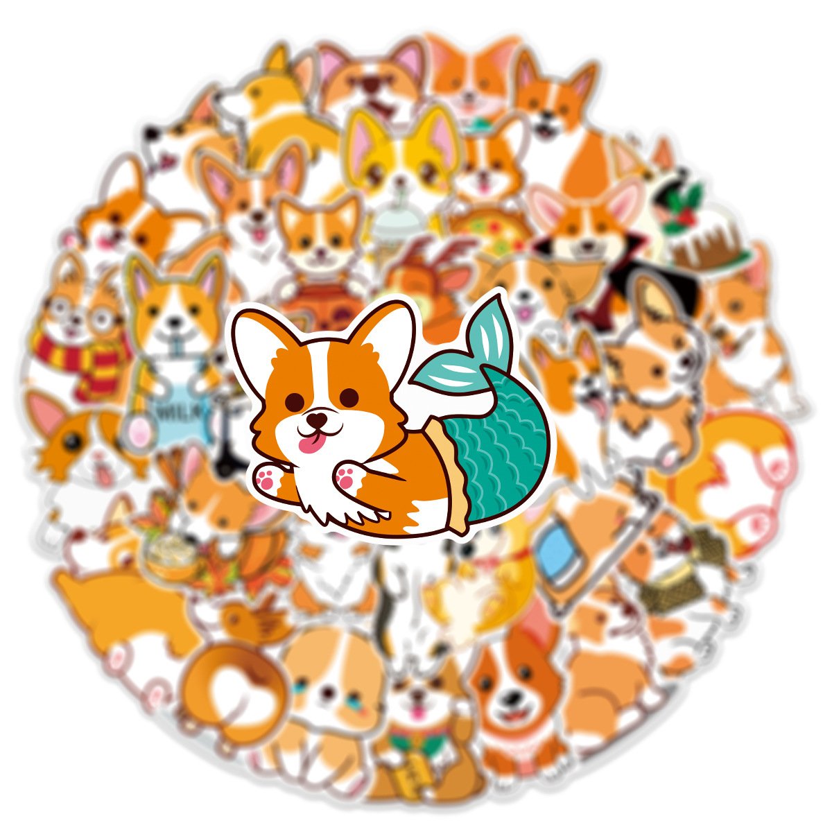 Die cut 50pcs cute cartoon pet dog Corgi graffiti stickers water cup pull rod box stationery waterproof stickers