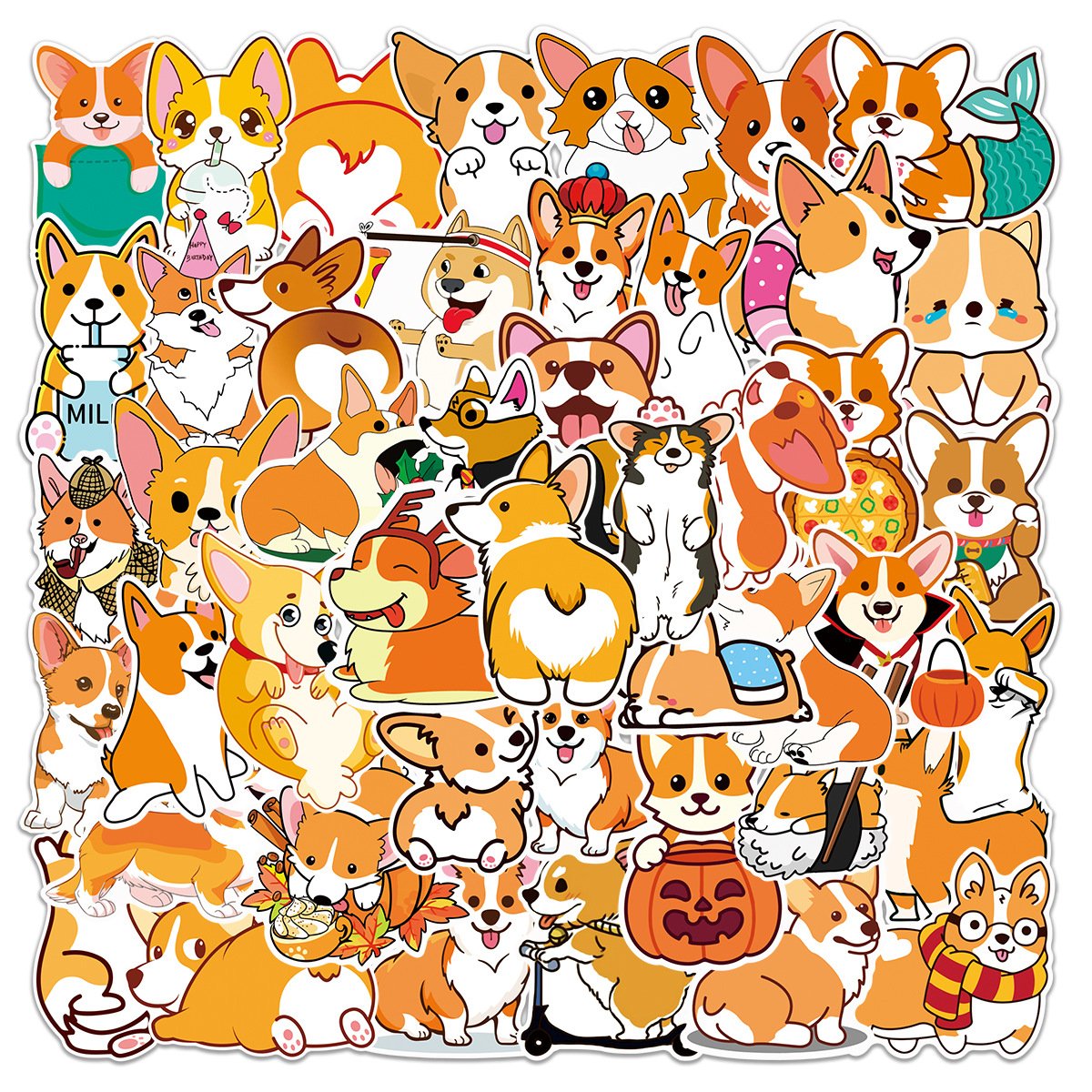 Die cut 50pcs cute cartoon pet dog Corgi graffiti stickers water cup pull rod box stationery waterproof stickers