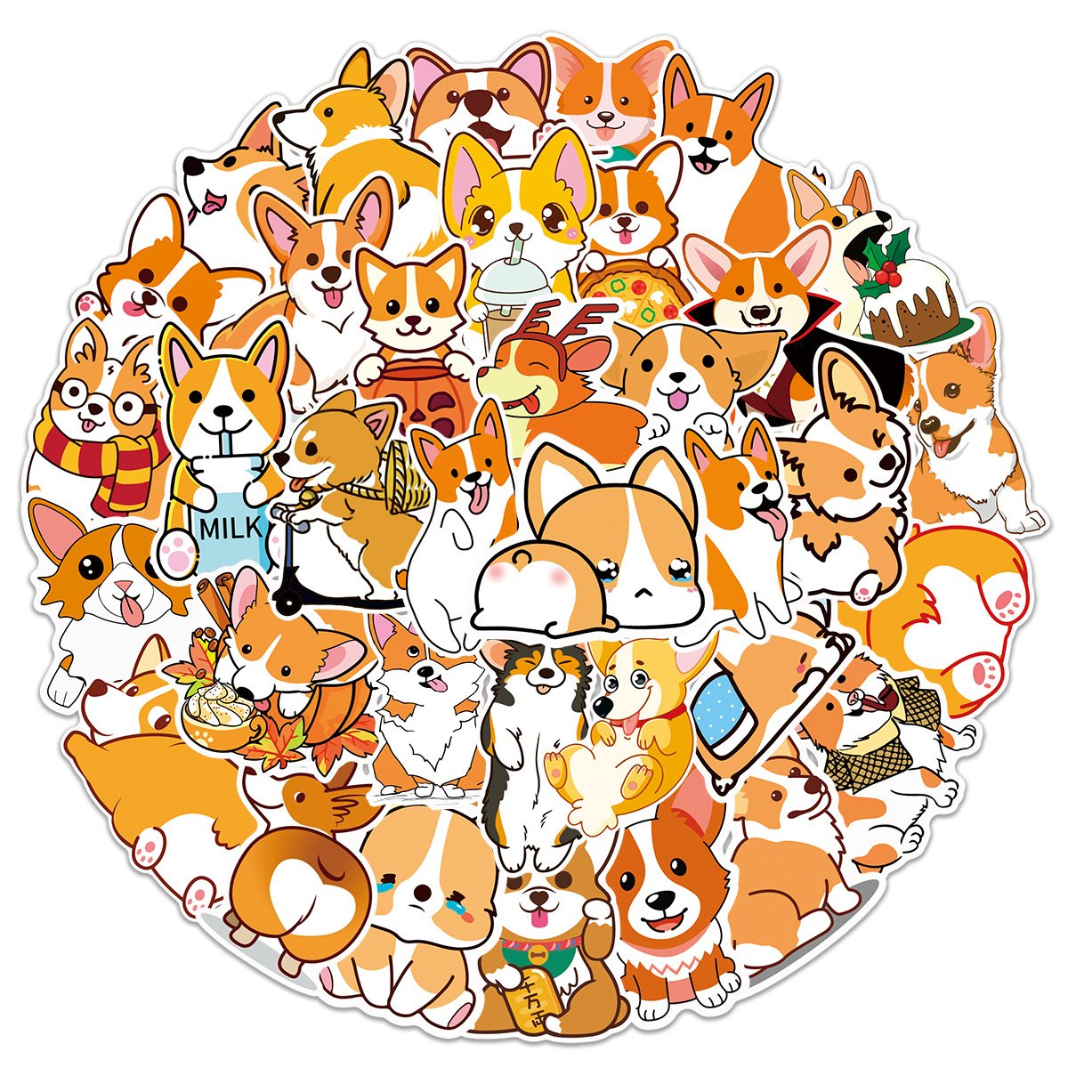 Die cut 50pcs cute cartoon pet dog Corgi graffiti stickers water cup pull rod box stationery waterproof stickers