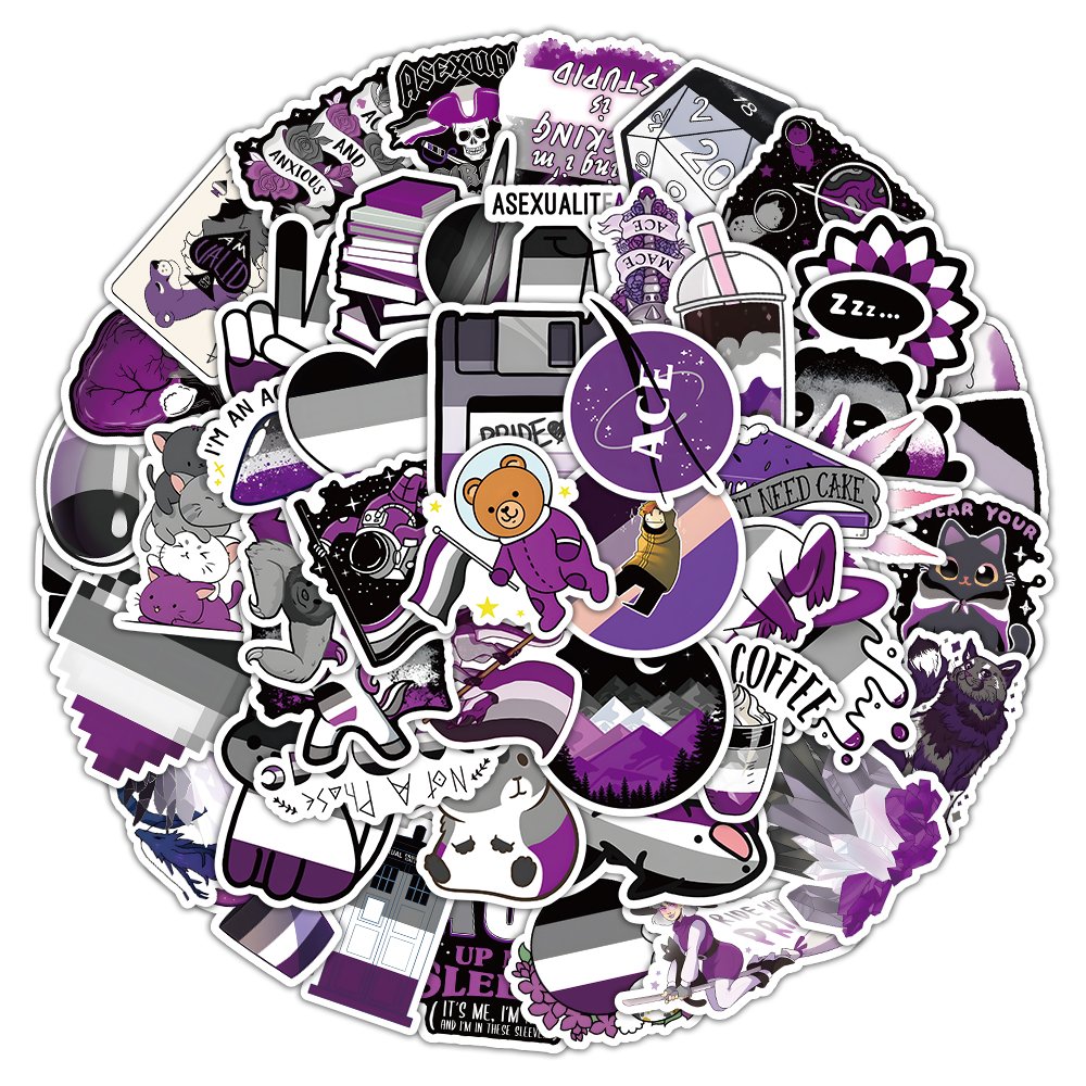 50pcs Cartoon Asexual Sticker for Water Bottle Laptop Vinyl Sticker Custom Cute Waterproof Trendy Decals DIY Asexuality Sticker