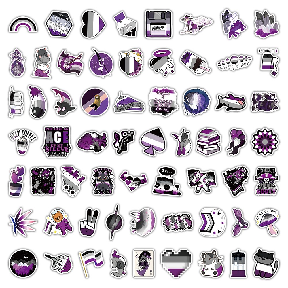 50pcs Cartoon Asexual Sticker for Water Bottle Laptop Vinyl Sticker Custom Cute Waterproof Trendy Decals DIY Asexuality Sticker