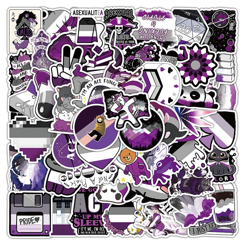 50pcs Cartoon Asexual Sticker for Water Bottle Laptop Vinyl Sticker Custom Cute Waterproof Trendy Decals DIY Asexuality Sticker