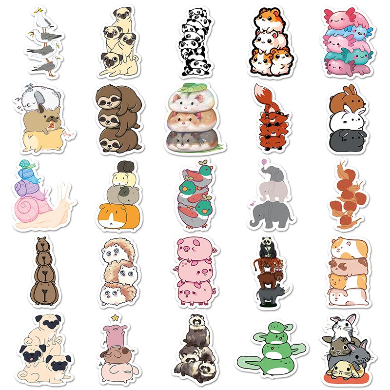 50pcs Wholesale Price Waterproof Custom Sticker Decorative Laptop Luggage Jenga Animals Cartoon Sticker