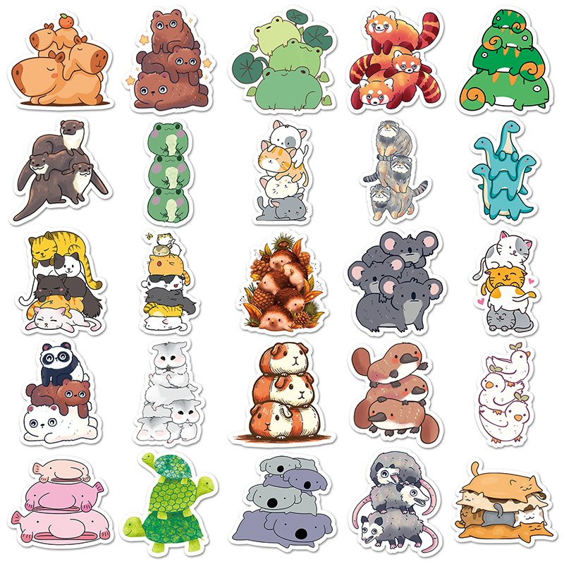50pcs Wholesale Price Waterproof Custom Sticker Decorative Laptop Luggage Jenga Animals Cartoon Sticker