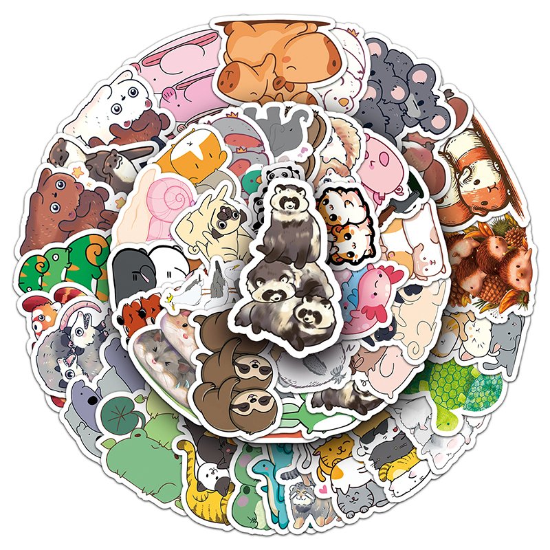 50pcs Wholesale Price Waterproof Custom Sticker Decorative Laptop Luggage Jenga Animals Cartoon Sticker