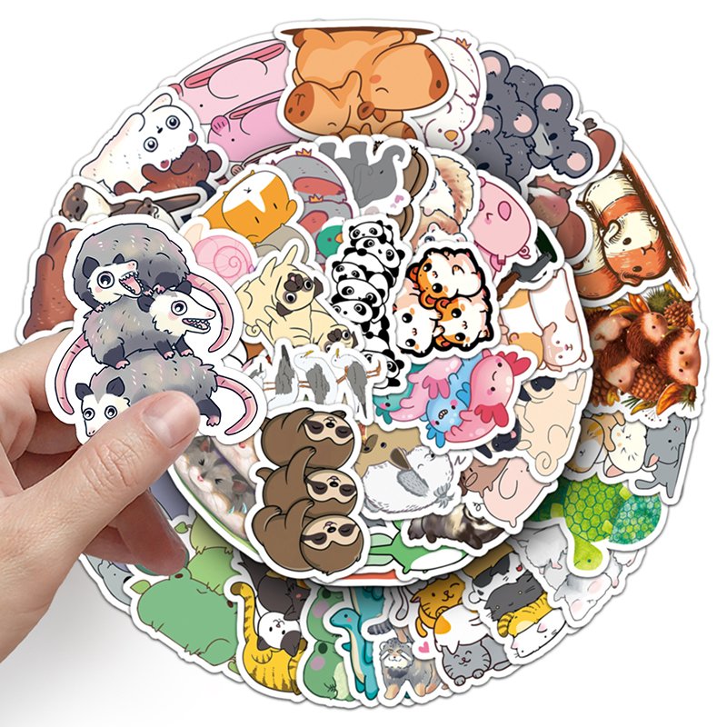 50pcs Wholesale Price Waterproof Custom Sticker Decorative Laptop Luggage Jenga Animals Cartoon Sticker
