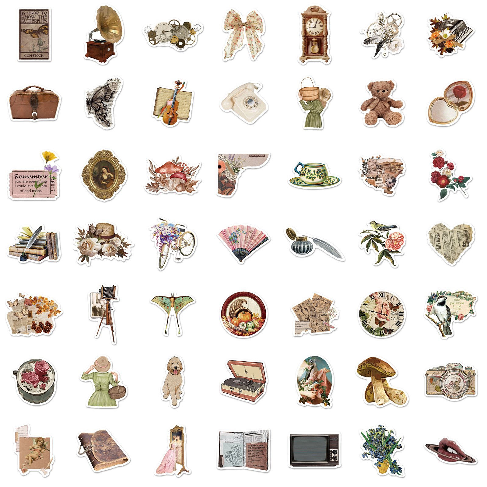 Wholesale Custom 50PCS Stickers PVC Decorative Laptop Notebook Cartoon Cute Vintage Girls Confession Waterproof Stickers