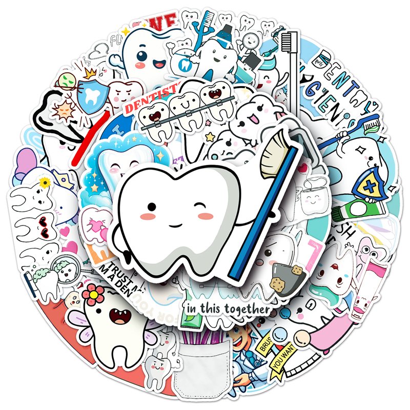 50pcs Factory Wholesale Waterproof Custom Stickers Decorative Taking Care of your Teeth Cartoon Stickers