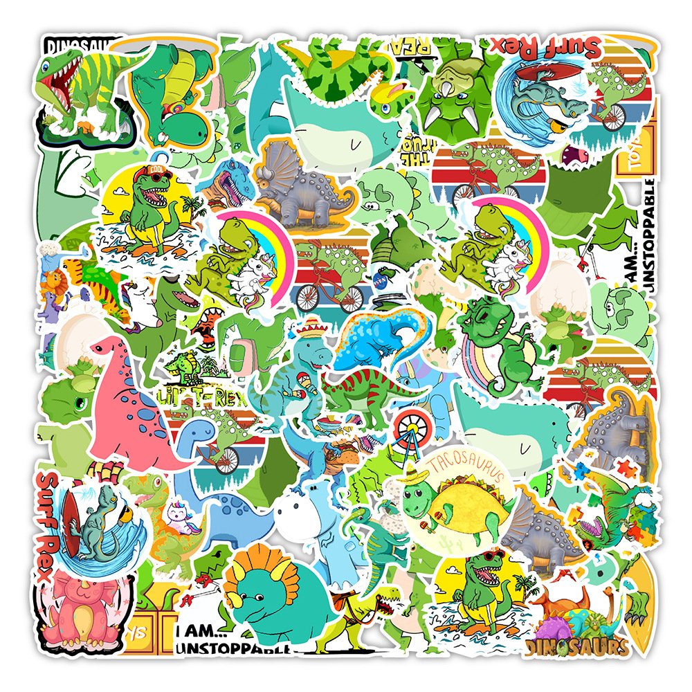 Die Cut Dinosaur Cartoon Graffiti Stickers Waterproof for Promotion for Insurance for Travel Boxes Skateboards