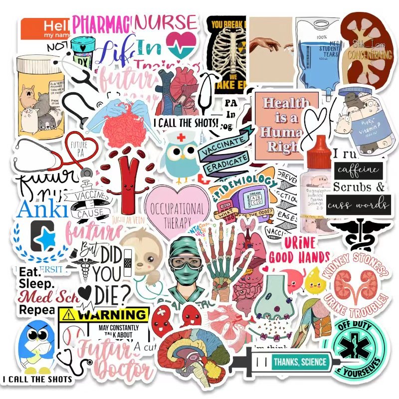 50Pcs nurse i LOVE DOCTOR Cartoon PVC waterproof Sticker For Notebook Diary Table Door Luggage Laptop Graffiti