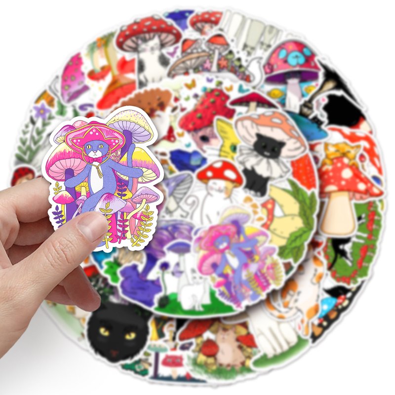 50pcs High Quality Animal Kawaii Cut Cartoon Vinyl Sticker Printing Cat Mushroom Custom Stickers