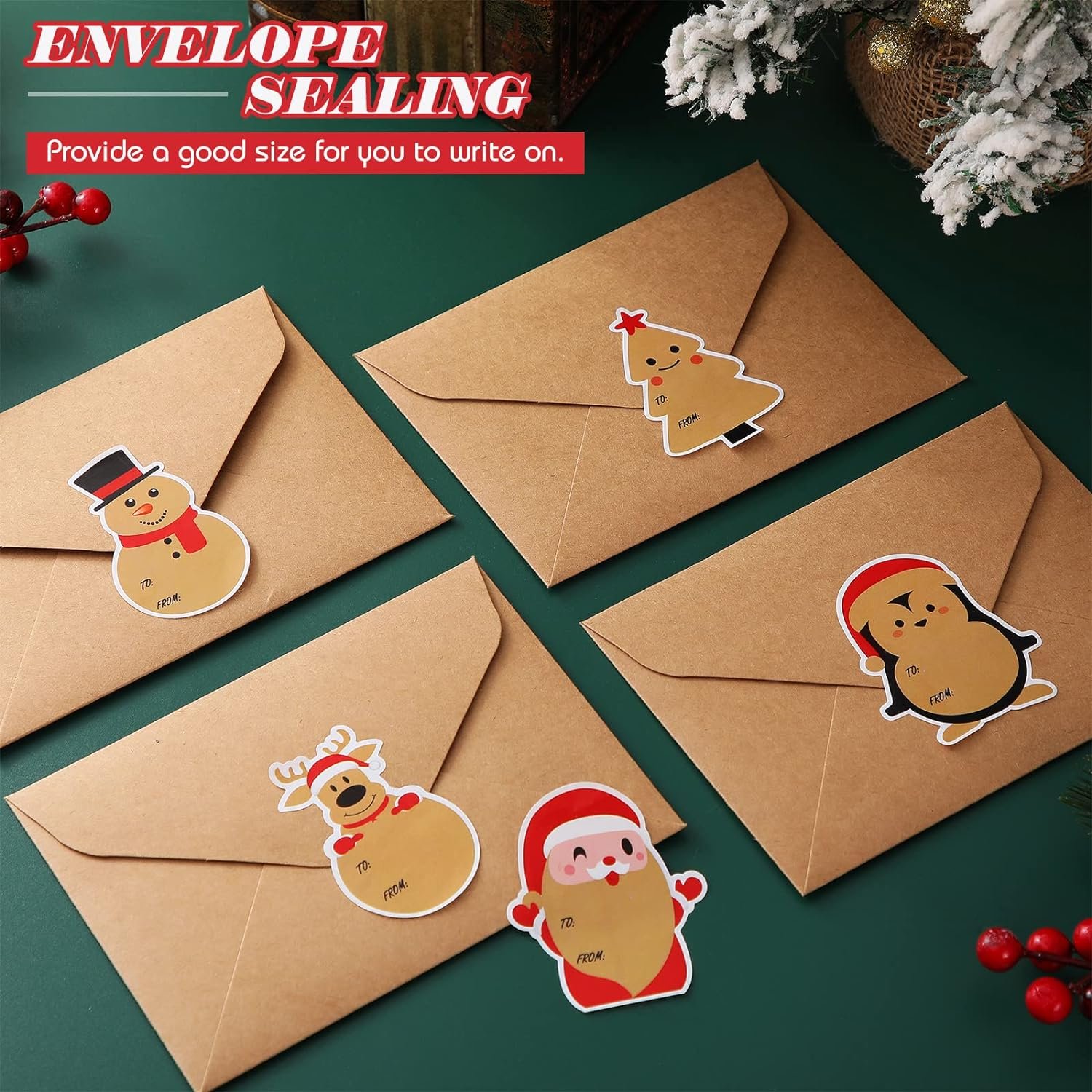 Christmas Kraft Tag Stickers Self Adhesive Christmas Gift Tags to Holiday Labels Stickers Christmas Sticker Label Roll