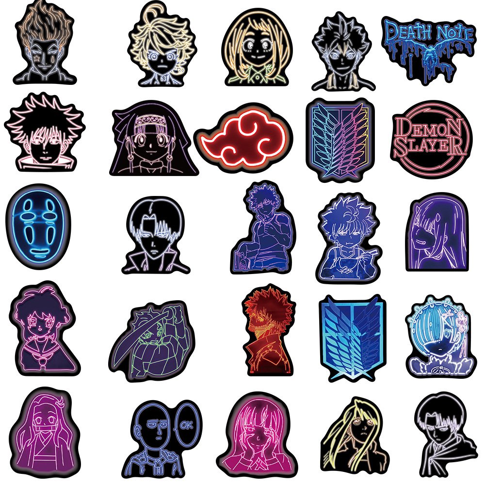 50pcs anime neon mixed decoration stickers suitcase notebook waterproof removable paste Paintings cartoon sticker wholesale