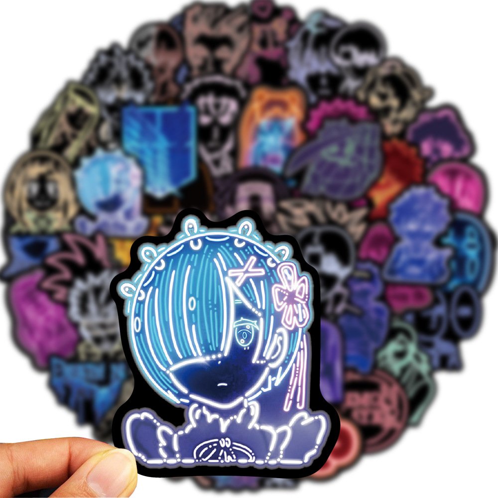 50pcs anime neon mixed decoration stickers suitcase notebook waterproof removable paste Paintings cartoon sticker wholesale