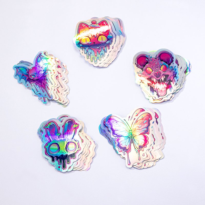 Custom Made Design Print Paper Waterproof Label Logo Decorative Rainbow Glitter Hologram Holographic Sticker