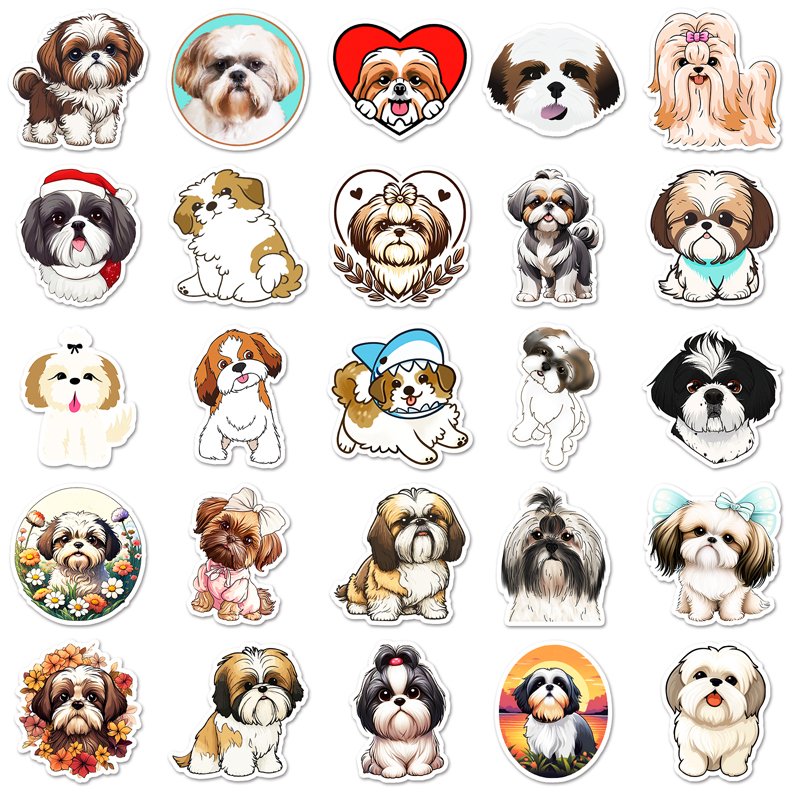 50PCS Factory Sales Cartoon Custom Animal Kawaii Dog Shih Tzu Sticker For Laptop Cup Journal Sticker