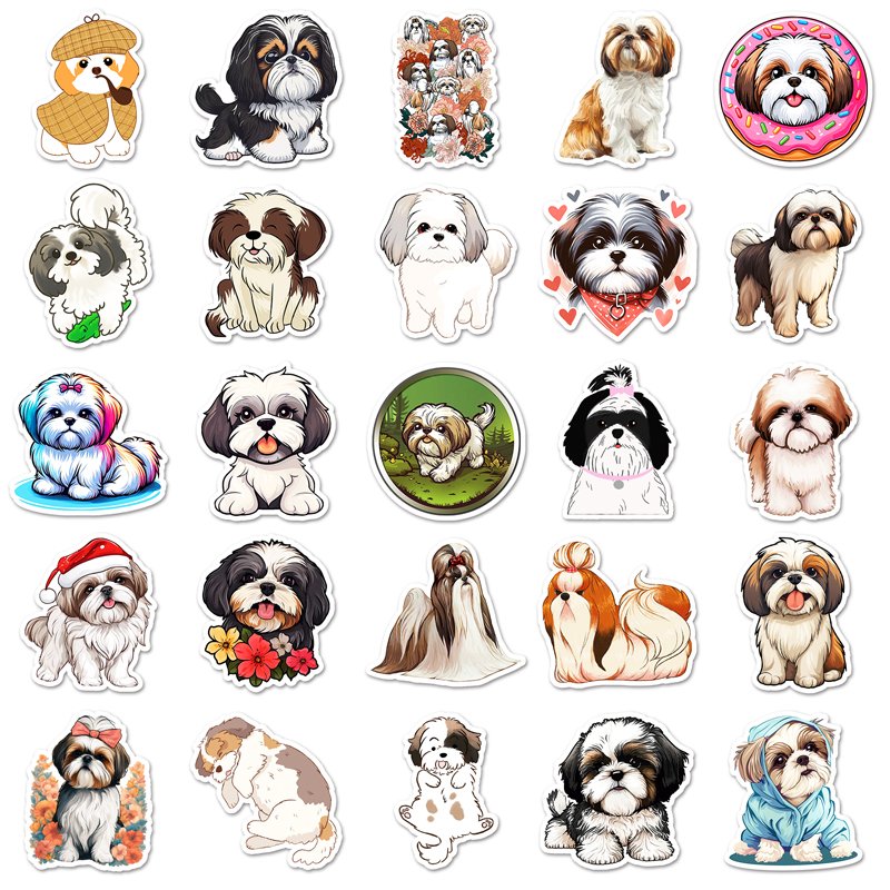 50PCS Factory Sales Cartoon Custom Animal Kawaii Dog Shih Tzu Sticker For Laptop Cup Journal Sticker