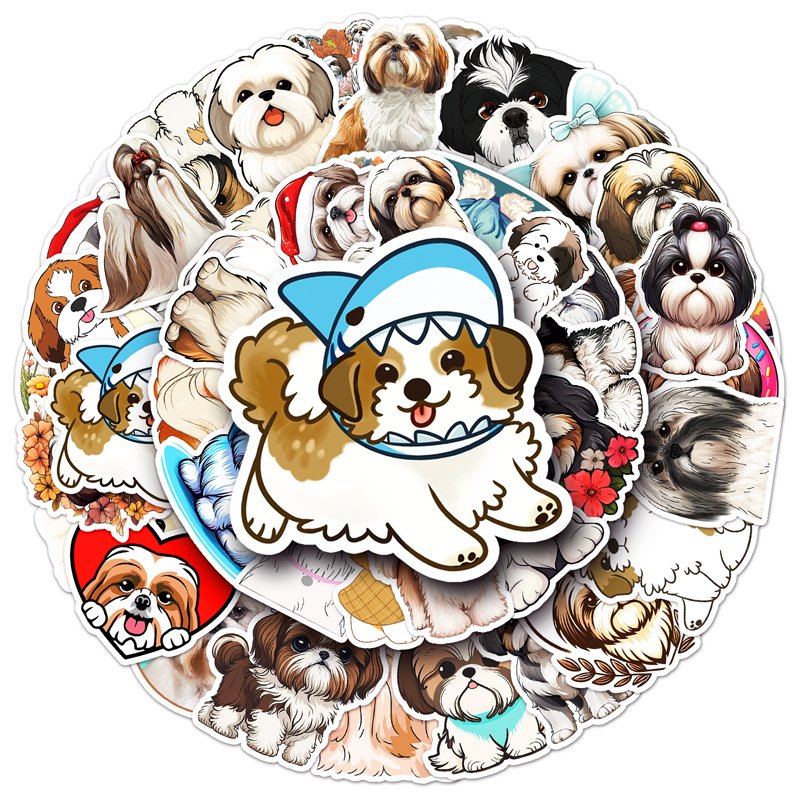 50PCS Factory Sales Cartoon Custom Animal Kawaii Dog Shih Tzu Sticker For Laptop Cup Journal Sticker