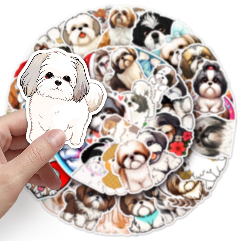 50PCS Factory Sales Cartoon Custom Animal Kawaii Dog Shih Tzu Sticker For Laptop Cup Journal Sticker