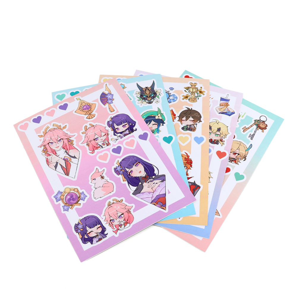 Custom PVC Adhesive Waterproof Vinyl Transfer Sticker Sheet Cute Cartoon Animal Decorative Kiss Cut Print Sticker UV Perfume