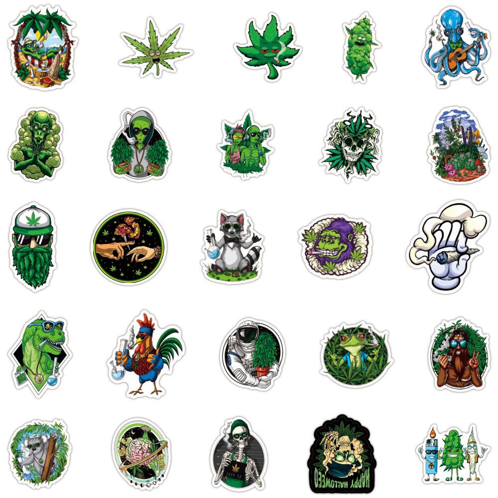 50pcs Waterproof Cartoon Leaf Styles Sticker Custom Vinyl Mobile Water Bottle Sticker Luggage Laptop Plant Stickers