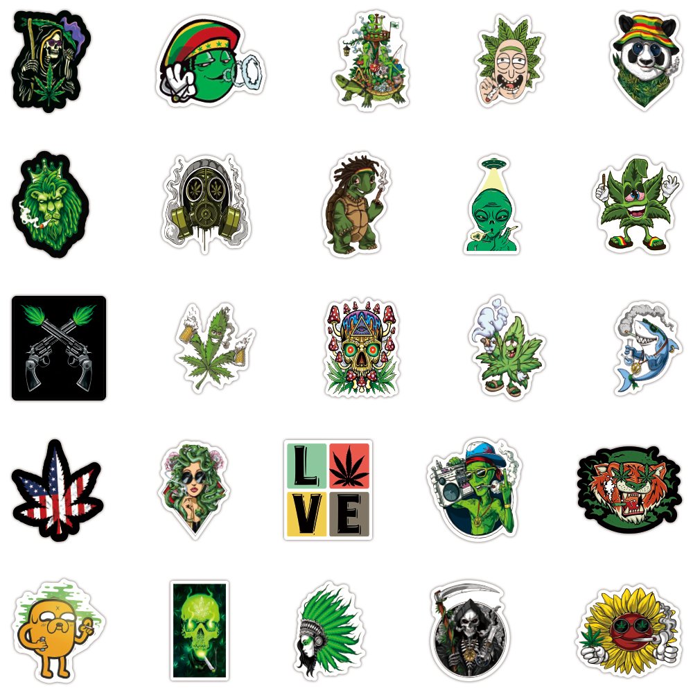 50pcs Waterproof Cartoon Leaf Styles Sticker Custom Vinyl Mobile Water Bottle Sticker Luggage Laptop Plant Stickers