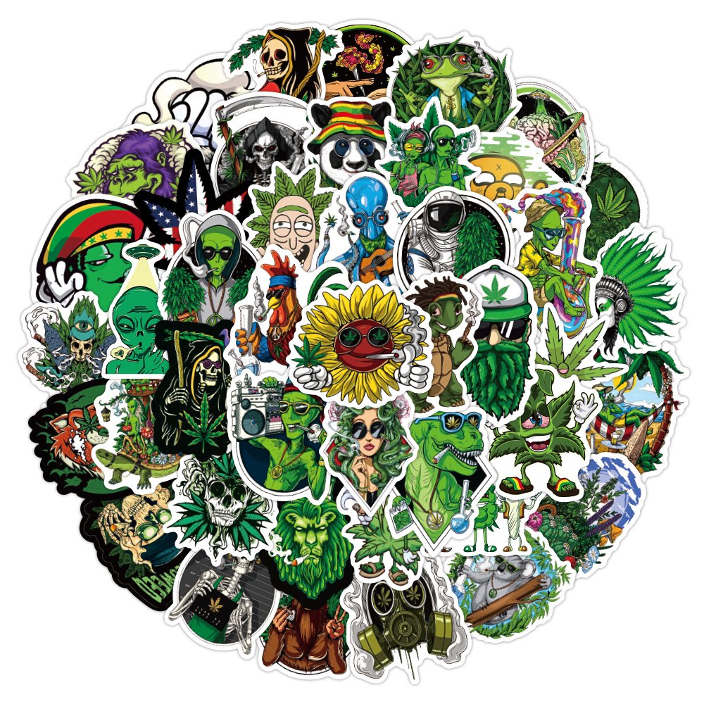 50pcs Waterproof Cartoon Leaf Styles Sticker Custom Vinyl Mobile Water Bottle Sticker Luggage Laptop Plant Stickers