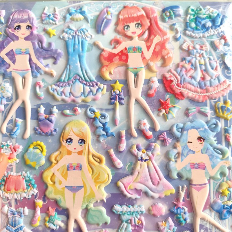 Wholesale Kawaii Girl Dress Up Stickers Custom Cartoon Gorgeous Princess Stickers Children Cute Sticker
