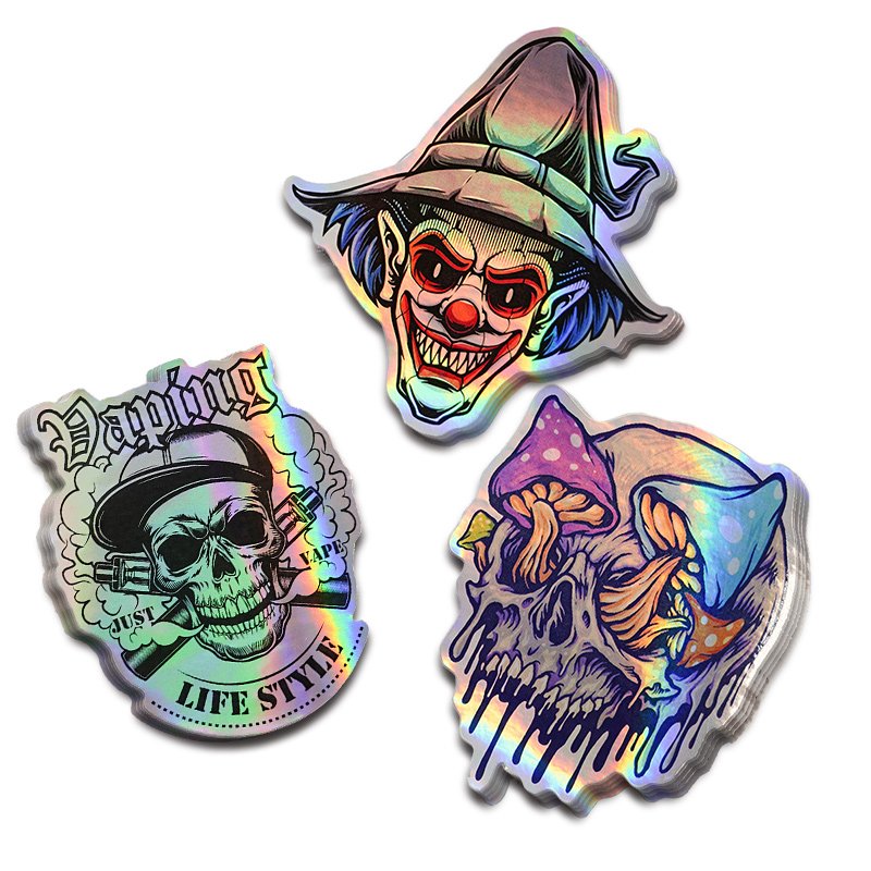 Customized Laser Rainbow Hologram Holographic Vinyl Waterproof Cartoon Die Cut Paper Sheet Sticker