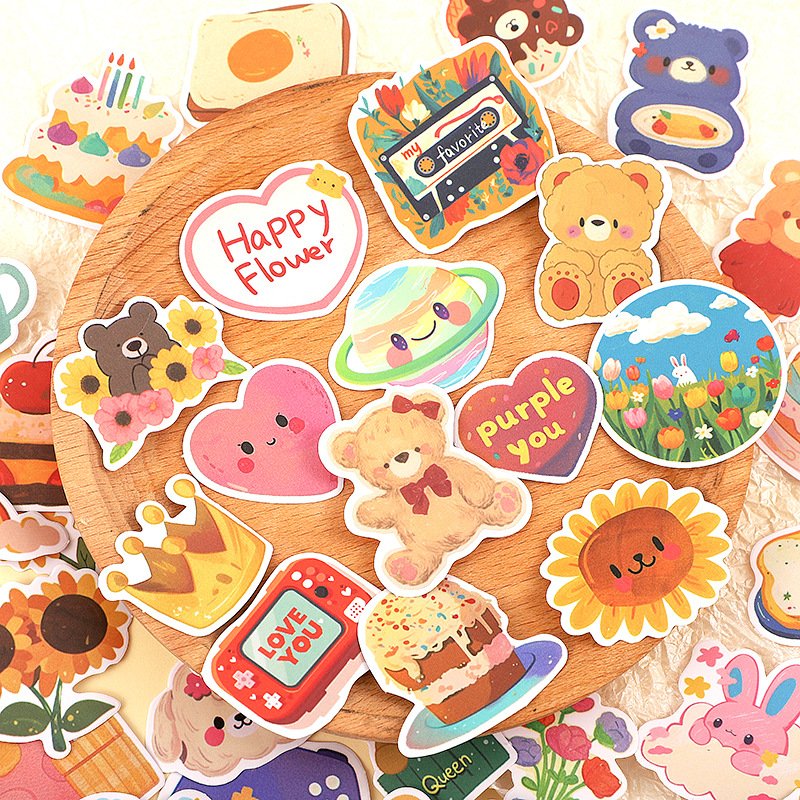 Custom Waterproof Cute Bear Stickers For Decorative Bookkeeping Journal Vinyl Cartoon Sticker