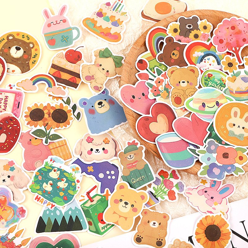 Custom Waterproof Cute Bear Stickers For Decorative Bookkeeping Journal Vinyl Cartoon Sticker