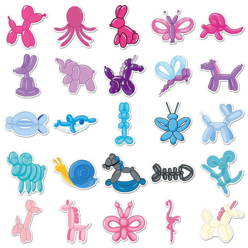 50pcs Hot Sale Decorative Waterproof Custom Sticker Colorful Cartoon Cute Animals Balloon Sticker