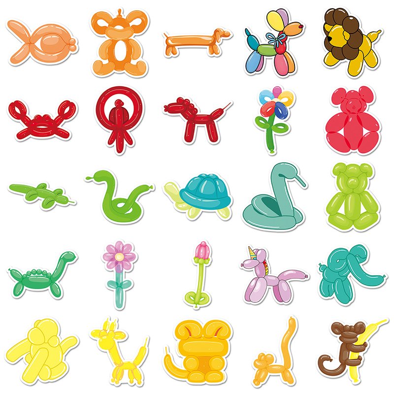 50pcs Hot Sale Decorative Waterproof Custom Sticker Colorful Cartoon Cute Animals Balloon Sticker