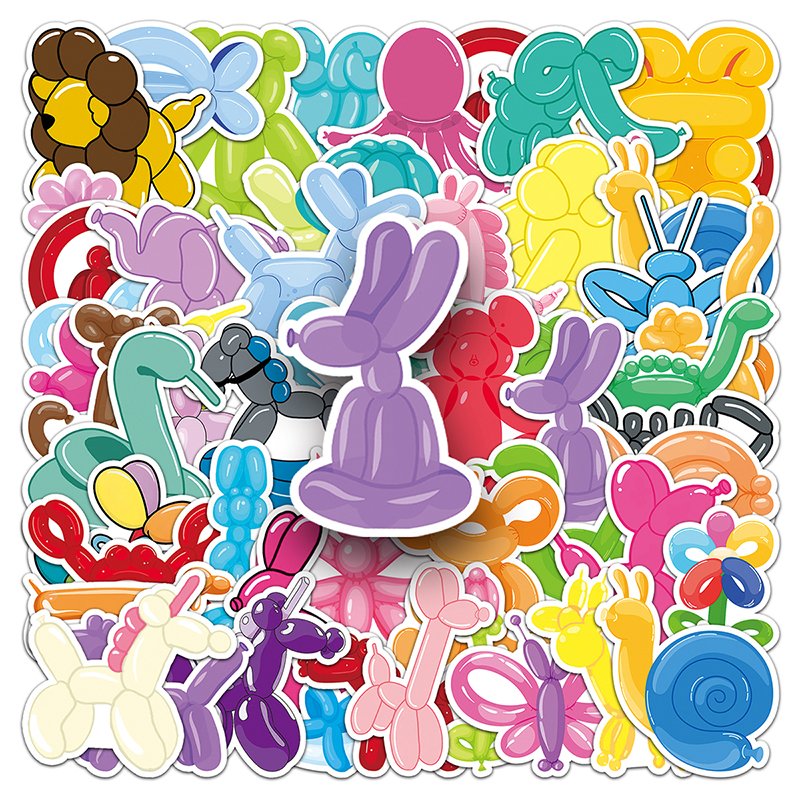 50pcs Hot Sale Decorative Waterproof Custom Sticker Colorful Cartoon Cute Animals Balloon Sticker