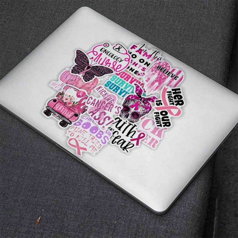 50 pcs Ribbon Novelty Pink Breast Cancer Awareness Stickers