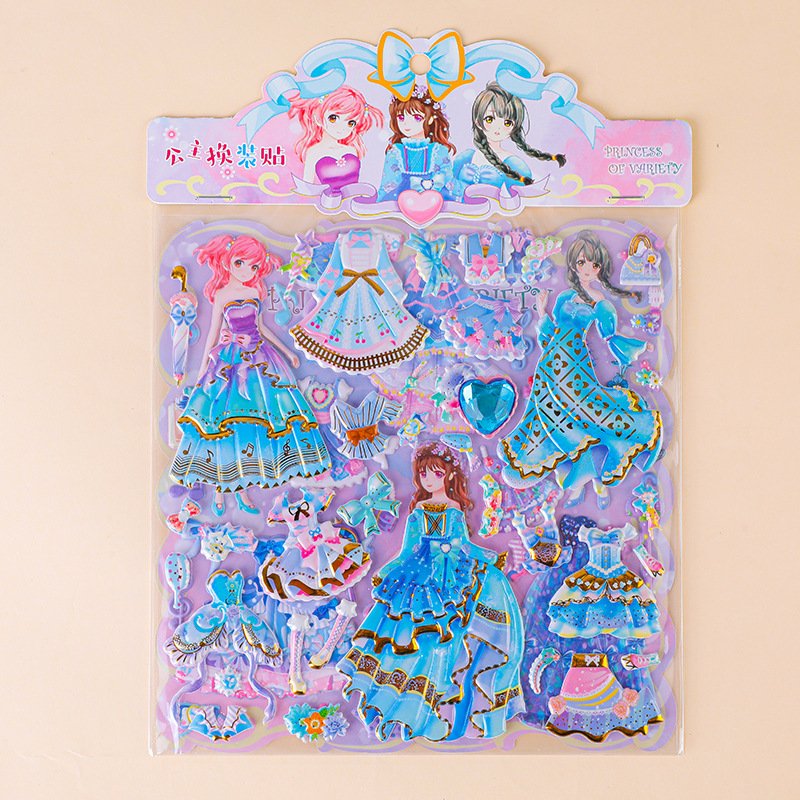 SHANLE Wholesale Kids Cartoon EVA Sticker Set Cute Girl Dress up Puffy Sticker Custom Doll Dress Bubble Sticker