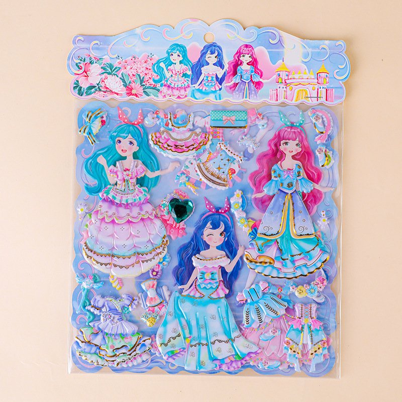 SHANLE Wholesale Kids Cartoon EVA Sticker Set Cute Girl Dress up Puffy Sticker Custom Doll Dress Bubble Sticker