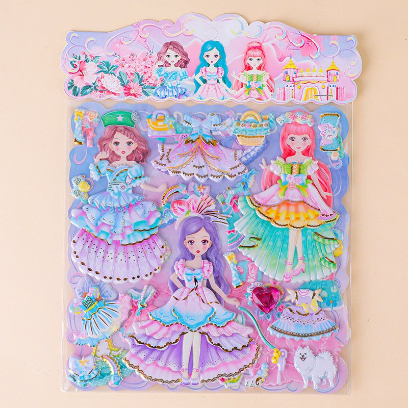 SHANLE Wholesale Kids Cartoon EVA Sticker Set Cute Girl Dress up Puffy Sticker Custom Doll Dress Bubble Sticker