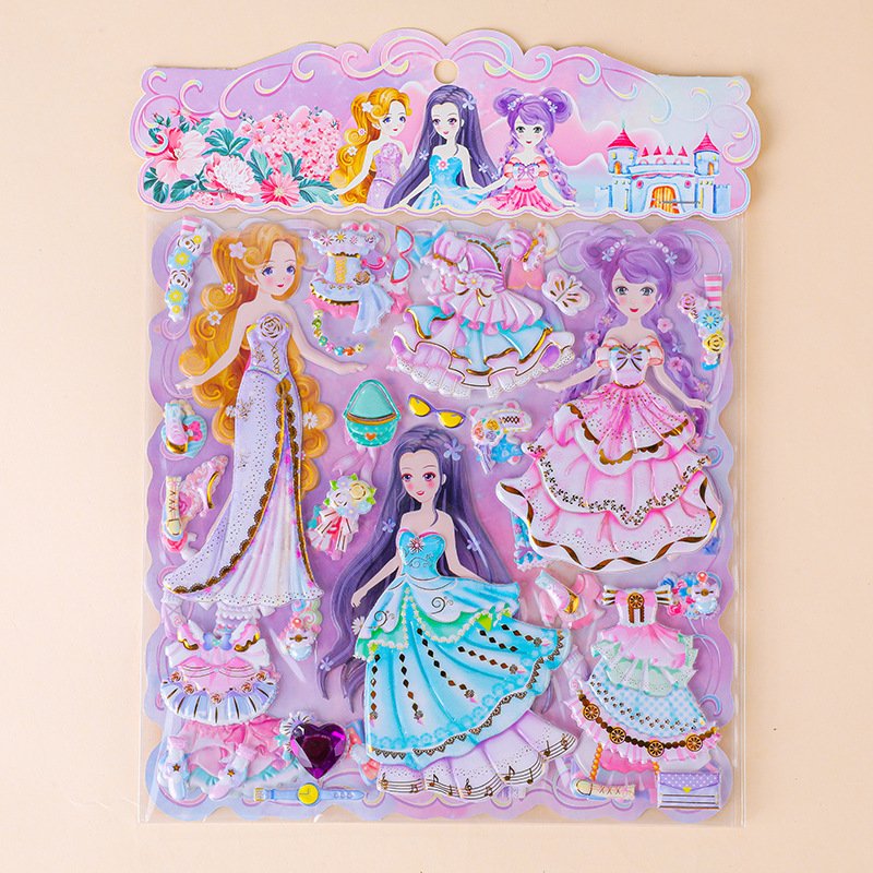 SHANLE Wholesale Kids Cartoon EVA Sticker Set Cute Girl Dress up Puffy Sticker Custom Doll Dress Bubble Sticker