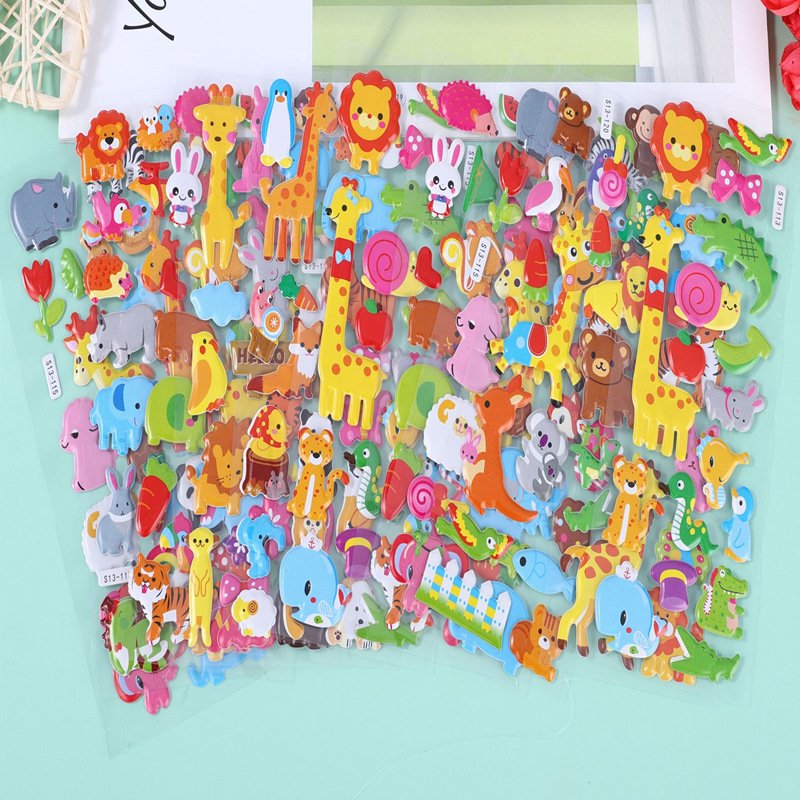 Hydraulic 3D Bump stickers Cute cartoon Cars Animal Fruit stickers Boys and Girls Reward Stickers Children baby gifts