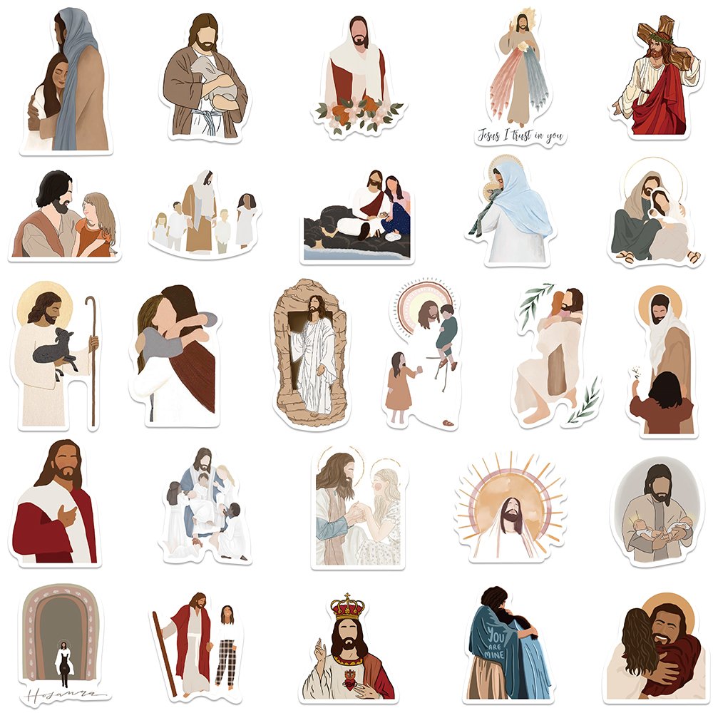52pcs Cartoon Jesus Christian Prayer Sticker Diy Luggage Phone Case Notebook Graffiti Waterproof Stickers Toys Gift Wholesale
