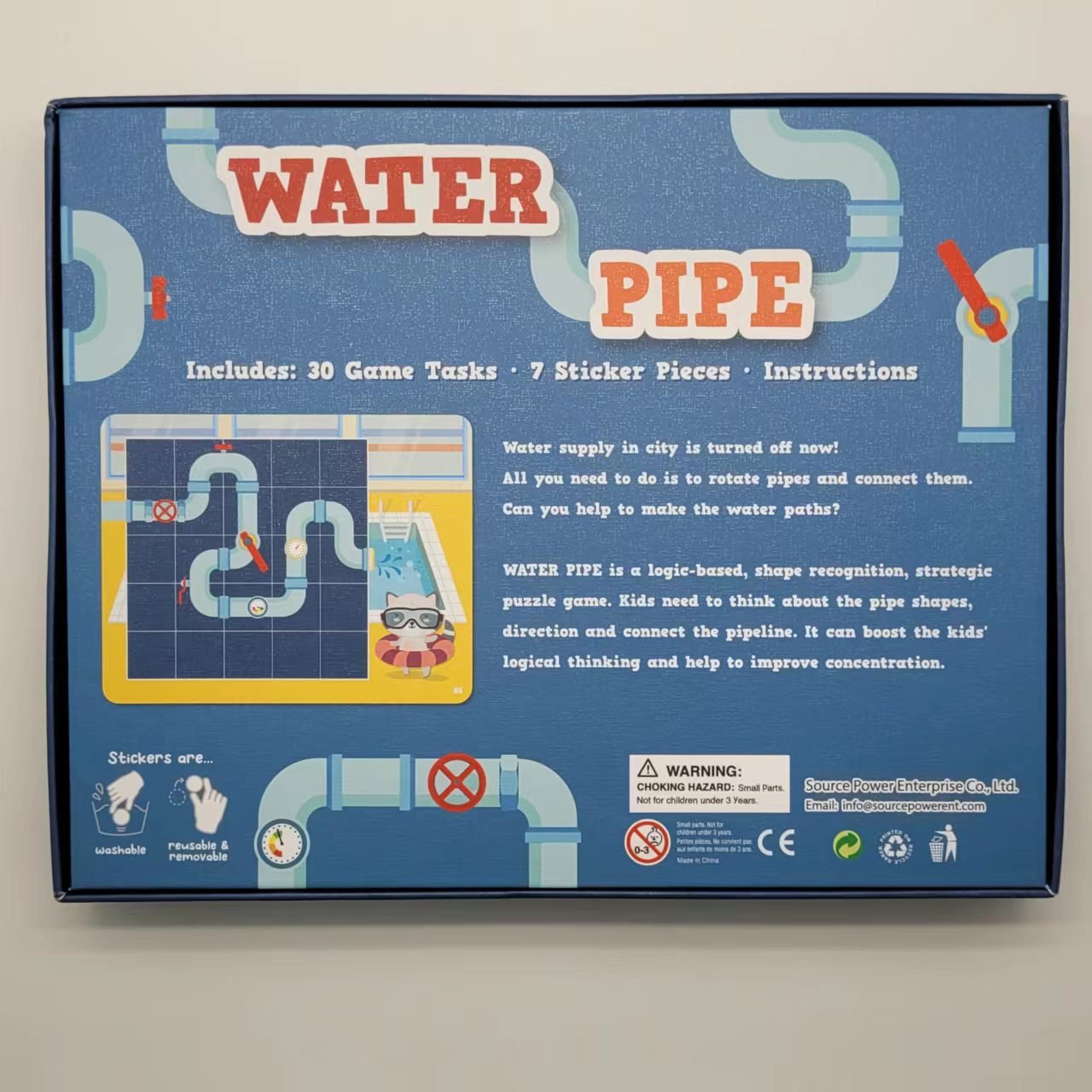 Strategic Puzzle board game water pipe TPE reusable sticker washable custom OEM design waterproof vinyl sticker puzzle game