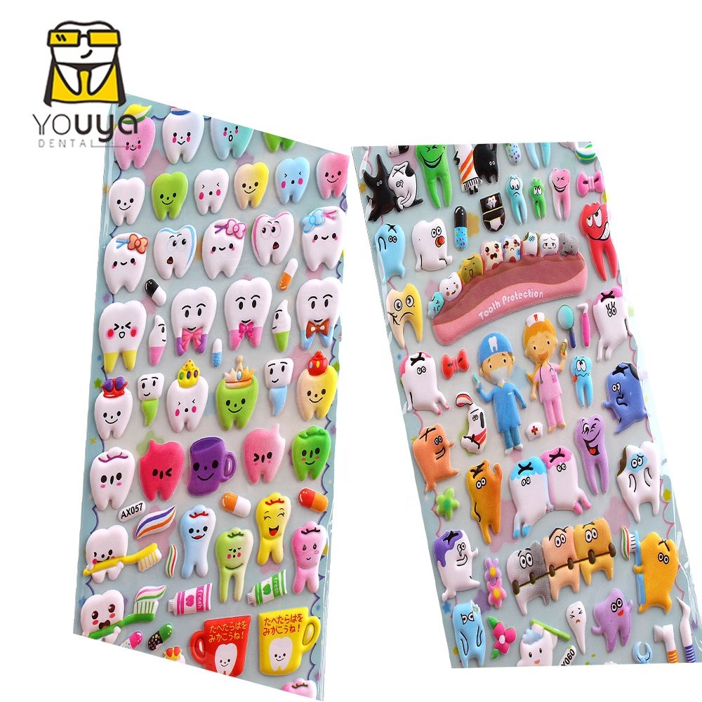 Cartoon Dental 3D Stickers Teeth Shape Sticker Sheet Molar Shape Tooth Logo Plastic Stickers